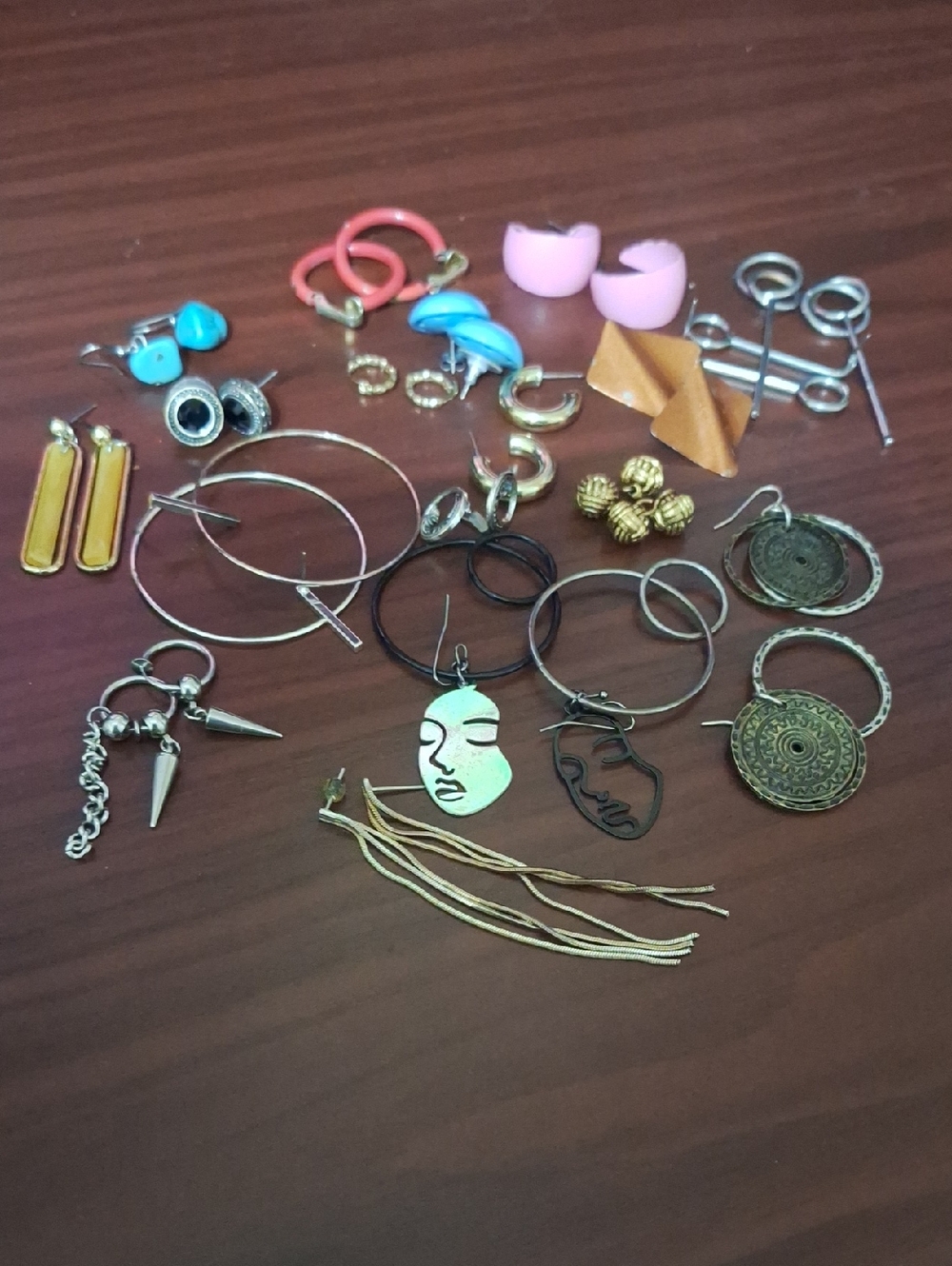Vintage Mixed Metal & Colorful  Earring Set - Pink, Turquoise, Gold Accents